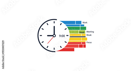 Clock with Colorful Time Management Sections.