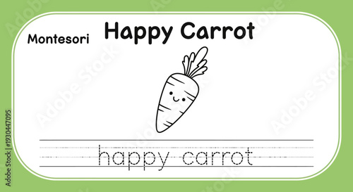 Montessori Happy Carrot Coloring Page for Kids Learning Alphabet and Words
