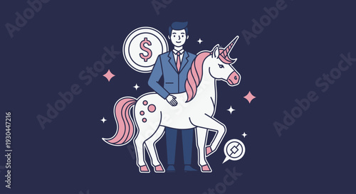 Man in Suit Riding White Unicorn.