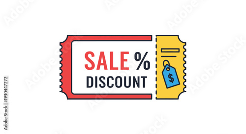 Discount Ticket with Sale Percentage Symbol.