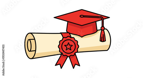 Graduation Cap and Diploma Certificate Illustration.