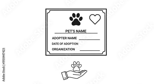 Pet Adoption Certificate with Paw Print and Heart.