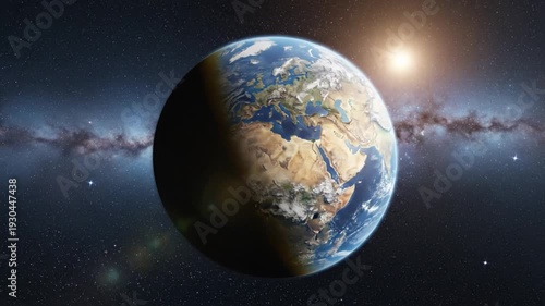 Stunning View of Earth from Space at Sunrise with Ocean Icebergs and Cloud Cover, Scenic Perspective of Our Planet's Natural Beauty for Environmental or Travel Campaigns