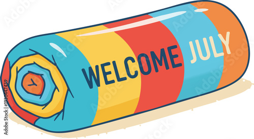 Colorful Welcome July Rolled Mat Illustration Graphic
