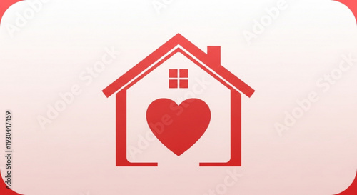 Red house icon with heart symbol on gradient background representing love and home