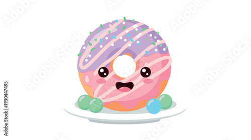 A cartoon donut with a shocked expression on a plate.