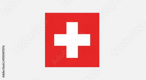 Red square symbol with white cross on light background medical or emergency sign