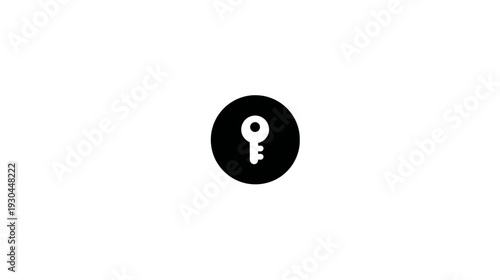 A white key silhouette inside a black circle is centered on a white background