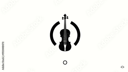 A black violin silhouette surrounded by a segmented arc in a distressed style on a white background