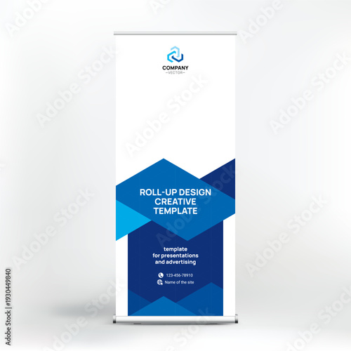 roll up шаBanner design, roll-up stand for advertising, conferences, seminars, poster template for placing photos and text. Creative background for presentationблон 4