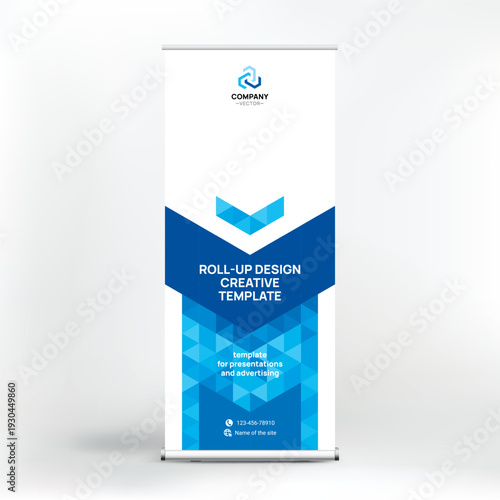 roll up шаBanner design, roll-up stand for advertising, conferences, seminars, poster template for placing photos and text. Creative background for presentationблон 4