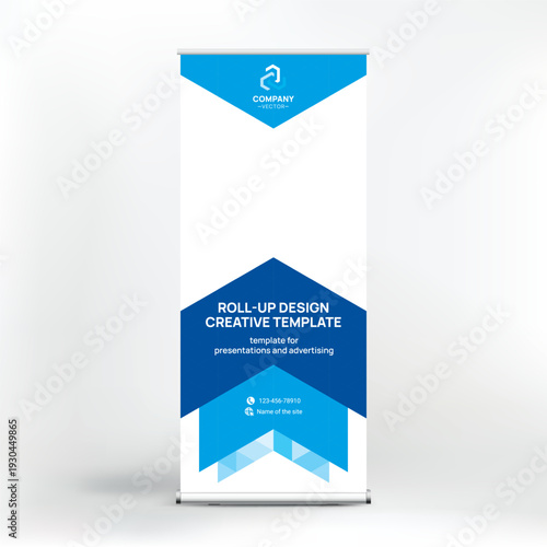 roll up шаBanner design, roll-up stand for advertising, conferences, seminars, poster template for placing photos and text. Creative background for presentationблон 4