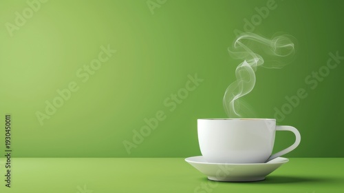 Steaming Coffee Cup on Green Background.