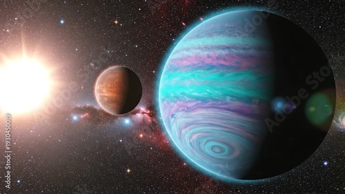 Vibrant Exoplanets and Bright Starfield in Deep Space Cosmos Scene for Astronomy and Space Exploration Projects