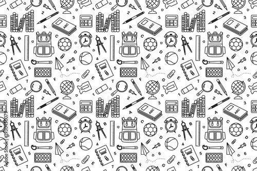 School theme seamless pattern background. School equipment stationery doodle pattern. School supplies seamless pattern background. Back to school theme concept. 
