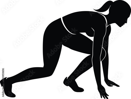 Female runner in starting position