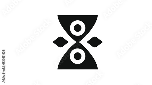 Symmetrical black and white design with repeating shapes resembling an abstract hourglass