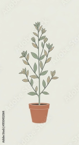 Potted Plant with Green Leaves Illustration.