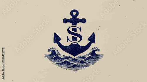 A nautical-themed graphic featuring an anchor intertwined with the letter S, and waves beneath