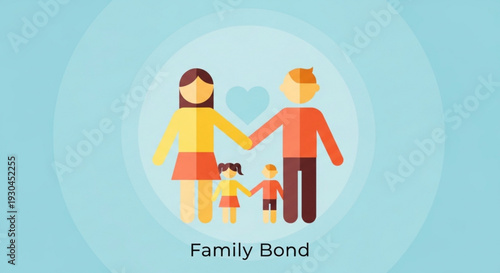 Family bond concept with parents and kids holding hands in a heart shape on a blue background