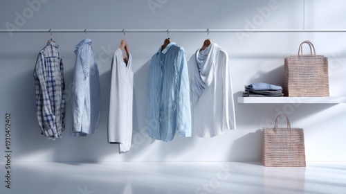 Wallpaper Mural Minimal wardrobe with neutral clothing and woven baskets interior scene Torontodigital.ca