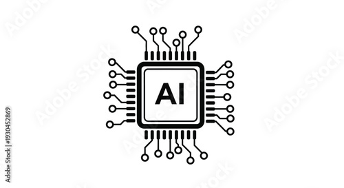 Black and white icon depicting a central processing unit chip labeled clearly with artificial intelligence initials