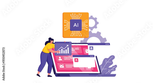 Woman analyzing data and leveraging artificial intelligence for business development and technological innovation.