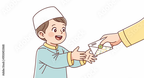 Young Boy Receiving Money from Hand.