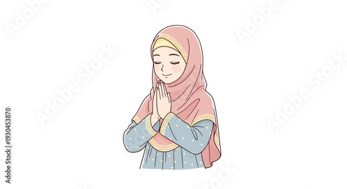 Woman in Pink Hijab Praying with Hands Together.