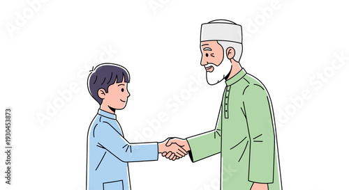 Man and Boy Shaking Hands Illustration.