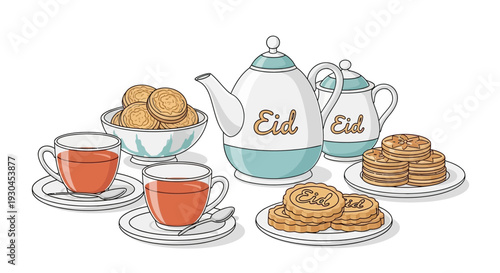 Eid Tea Set with Cookies and Pastries.