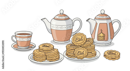 Tea Set with Cookies and Tea Cups.