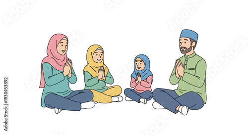 Family Praying Together with Headscarves.