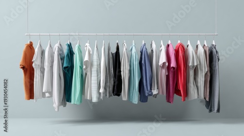 Clothing rack with colorful garments minimal fashion retail display