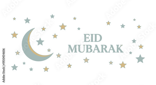 Crescent Moon Stars Eid Mubarak Greeting Card.