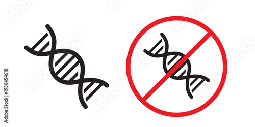 DNA Helix Icon and No DNA Symbol – Genetic Engineering Ban or Non GMO Vector Illustration