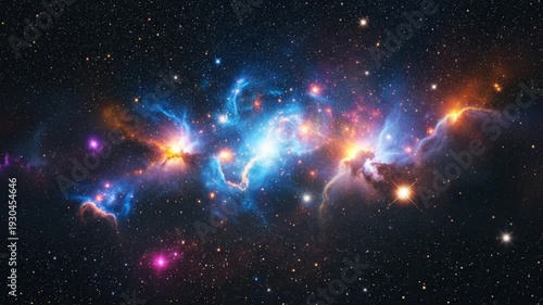 Vivid Nebula and Starfield in Deep Space with Colorful Cosmic Clouds and Bright Galaxies