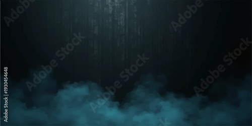 Swirling plumes of dark smoke rise from the chimney into a blue sky filled with abstract clouds and steam, creating a motion of light and shadow against the night fog