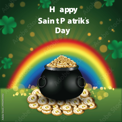 Happy St Patrick's Day Celebration with Gold Coins and Leprechaun Hat