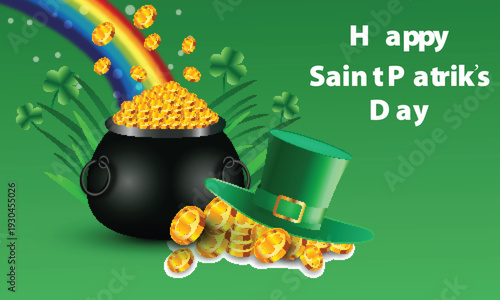 Happy St Patrick's Day Celebration with Gold Coins and Leprechaun Hat