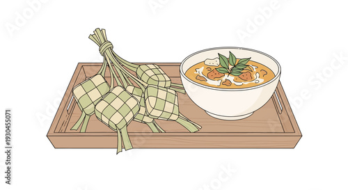 Bamboo Steamed Dumplings and Soup Illustration.