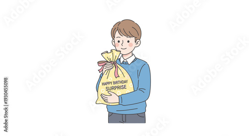 Man Holding Yellow Gift Bag Smiling.