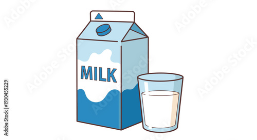 Milk carton and glass illustration on a white clean background design