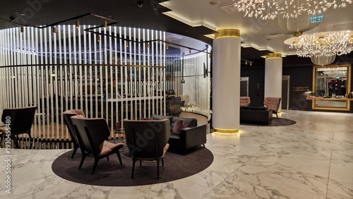 Quadro em tela Luxury hotel lobby with crystal chandeliers in Tallinn, Estonia