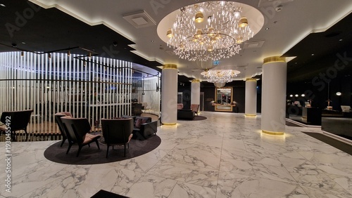 Bild auf Leinwand Luxury hotel lobby with crystal chandeliers in Tallinn, Estonia
