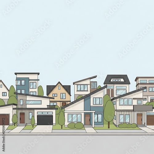 Suburban neighborhood with modern houses.