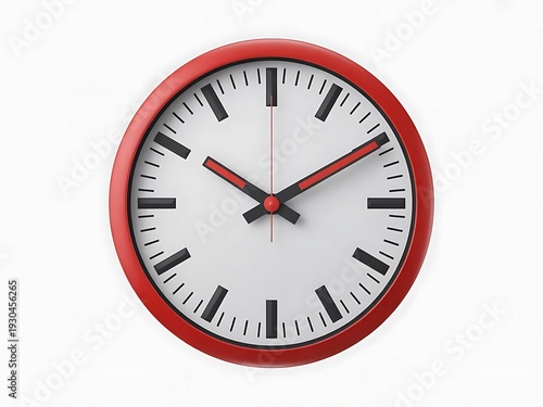 Modern Red Wall Clock Isolated on White – Time Management Concept