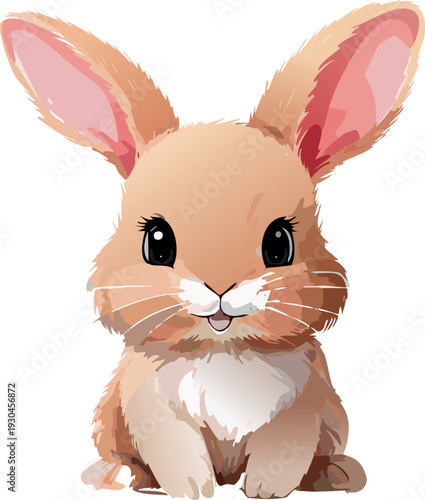 Adorable pastel bunny with soft watercolor texture, isolated on white background. Ideal for baby apparel, nursery decor, and children’s stationery.