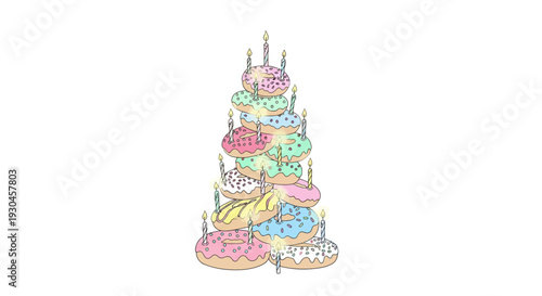 Multi Layered Cake with Colorful Icing and Decorations.