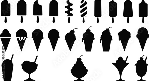 Frozen dessert silhouettes, ice cream vector, popsicle clipart illustration, sundae design icon, milkshake artwork graphic, sweet treat lifestyle art